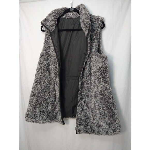 Womens Reversible Faux Fur/Puffer Vest Full Zip Gray Quilted Sz XL Sherpa - Picture 15 of 16